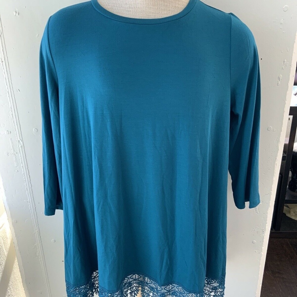 Mountain Mamas Teal Lacey Tunic 3/4 Sleeve Womens